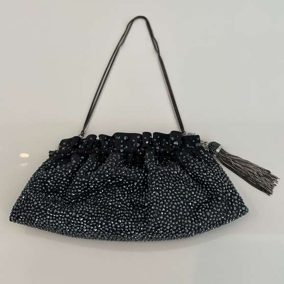JUDITH LEIBER CHARCOAL CRYSTAL CONVERTIBLE CLUTCH SHOULDER BAG - Picture 10 of 17